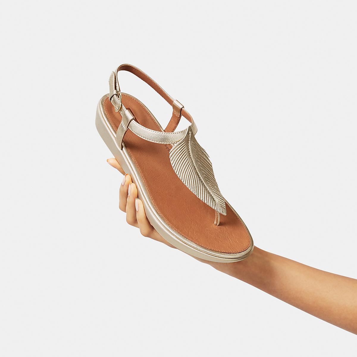 Sandały Fitflop TIA Feather Metallic Leather Back-Strap Damskie Brązowe Złote | Polska-42579