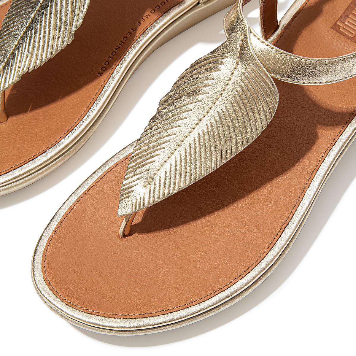 Sandały Fitflop TIA Feather Metallic Leather Back-Strap Damskie Brązowe Złote | Polska-42579