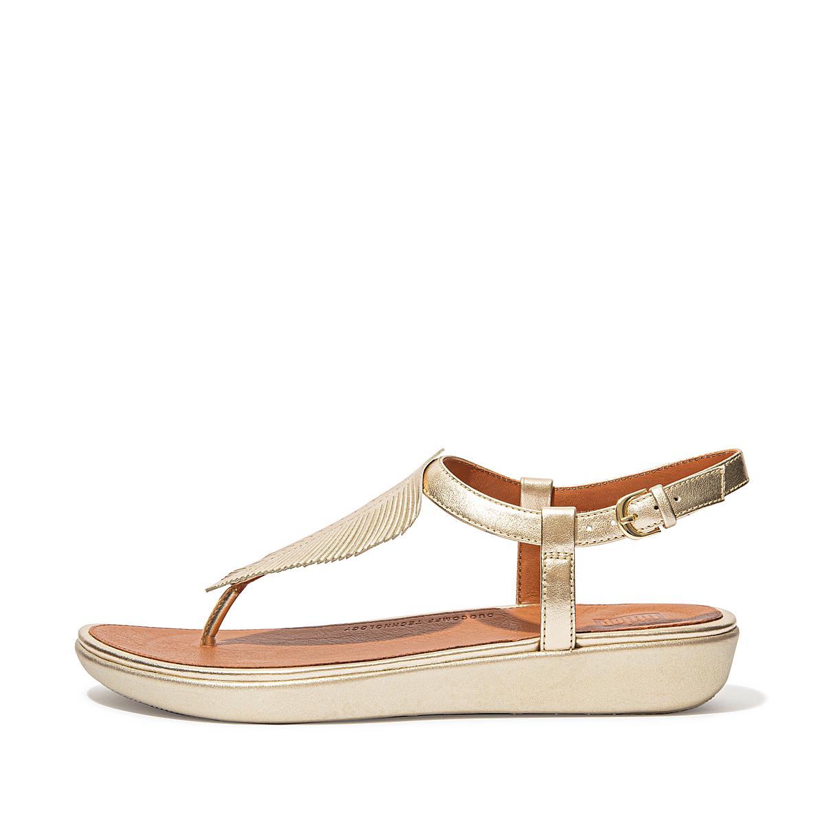 Sandały Fitflop TIA Feather Metallic Leather Back-Strap Damskie Brązowe Złote | Polska-42579