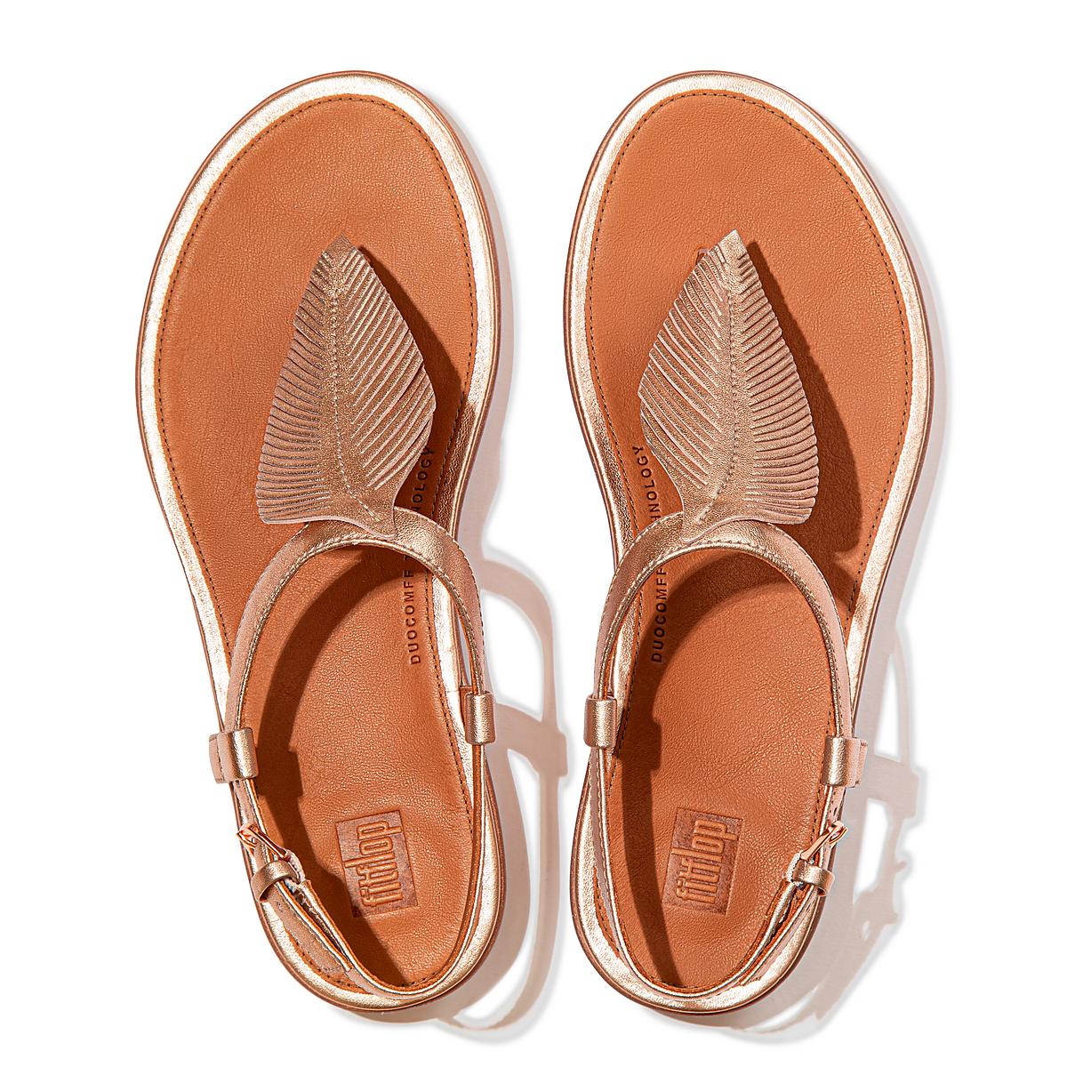 Sandały Fitflop TIA Feather Metallic Leather Back-Strap Damskie Różowe Złote | Polska-52091