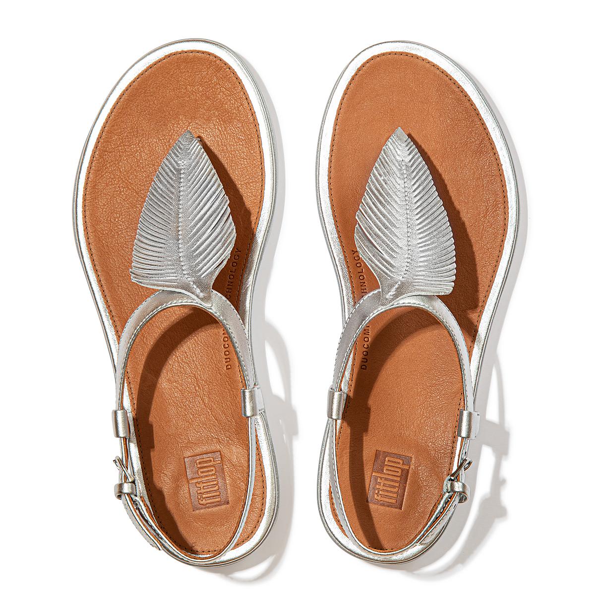 Sandały Fitflop TIA Feather Metallic Leather Back-Strap Damskie Srebrne | Polska-64097