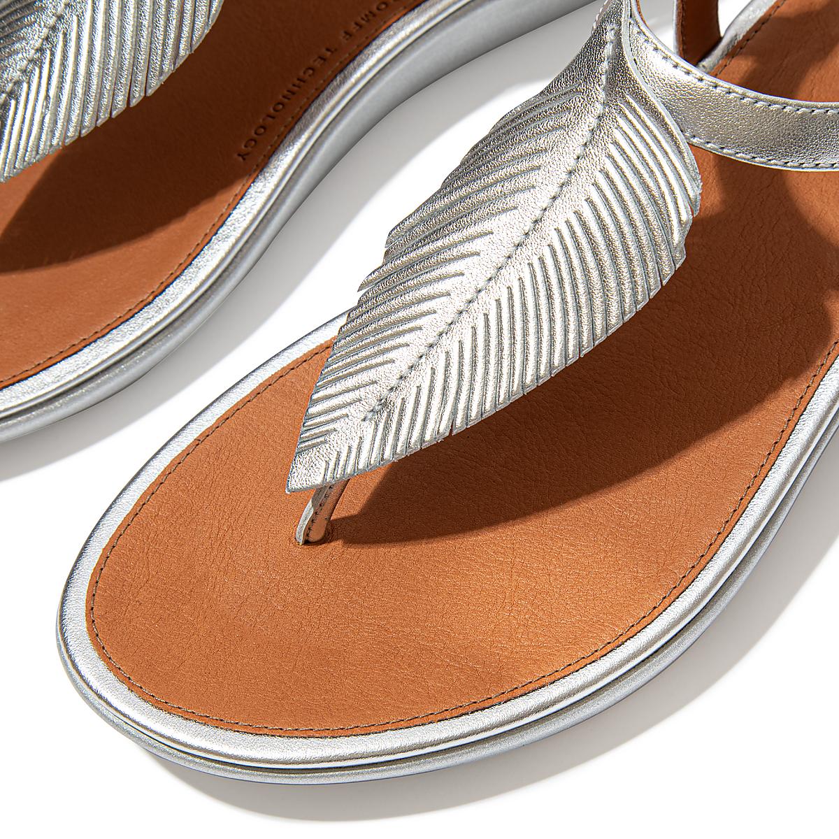 Sandały Fitflop TIA Feather Metallic Leather Back-Strap Damskie Srebrne | Polska-64097