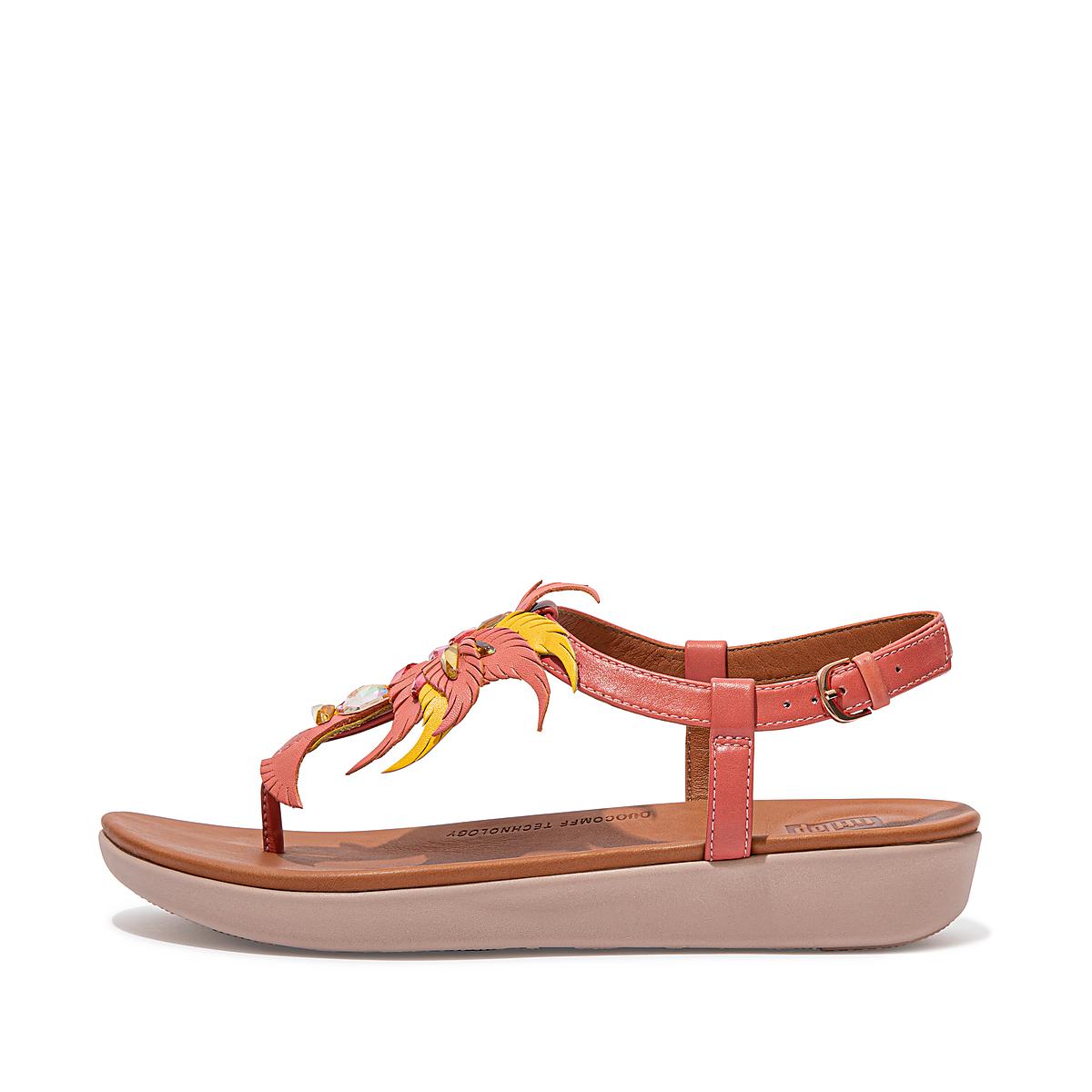 Sandały Fitflop TIA Jewel Feather Leather Back-Strap Damskie Różowe | Polska-48015