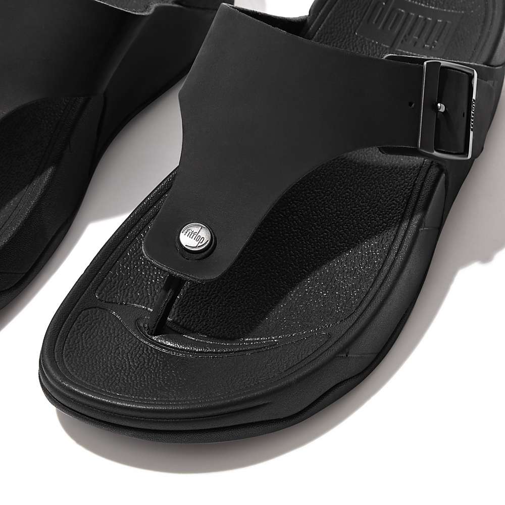 Sandały Fitflop TRAKK II Buckle Nubuck Toe-Posts Męskie Czarne | Polska-98215