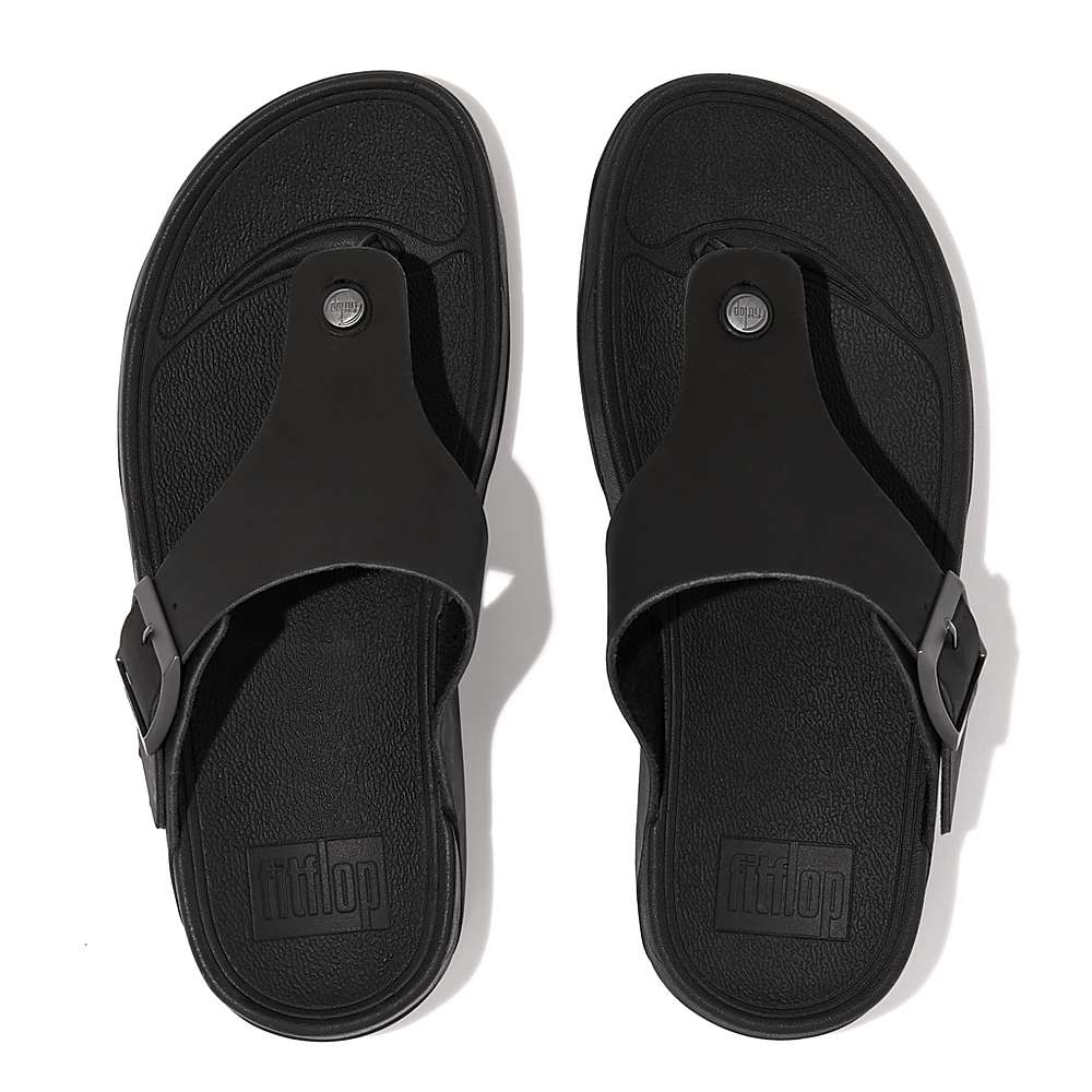 Sandały Fitflop TRAKK II Buckle Nubuck Toe-Posts Męskie Czarne | Polska-98215