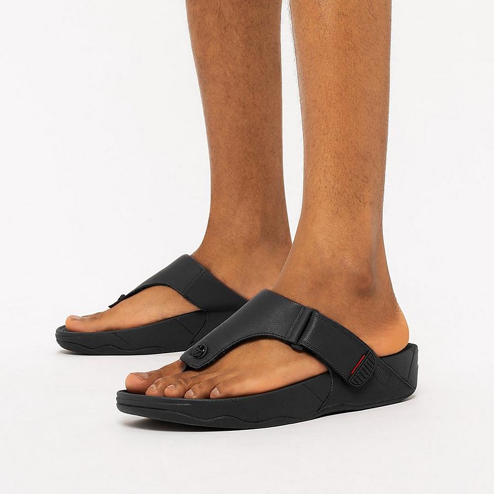 Sandały Fitflop TRAKK II Leather Toe-Post Męskie Czarne | Polska-48176