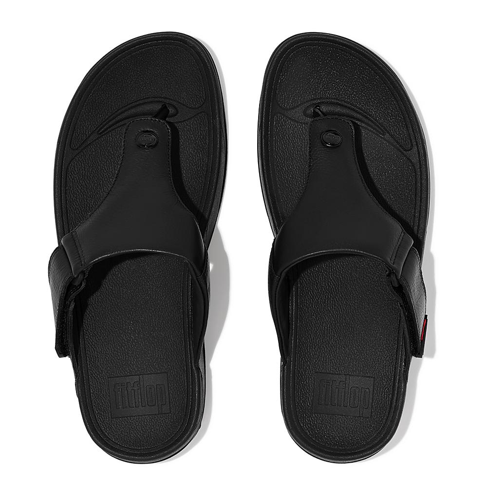 Sandały Fitflop TRAKK II Leather Toe-Post Męskie Czarne | Polska-48176