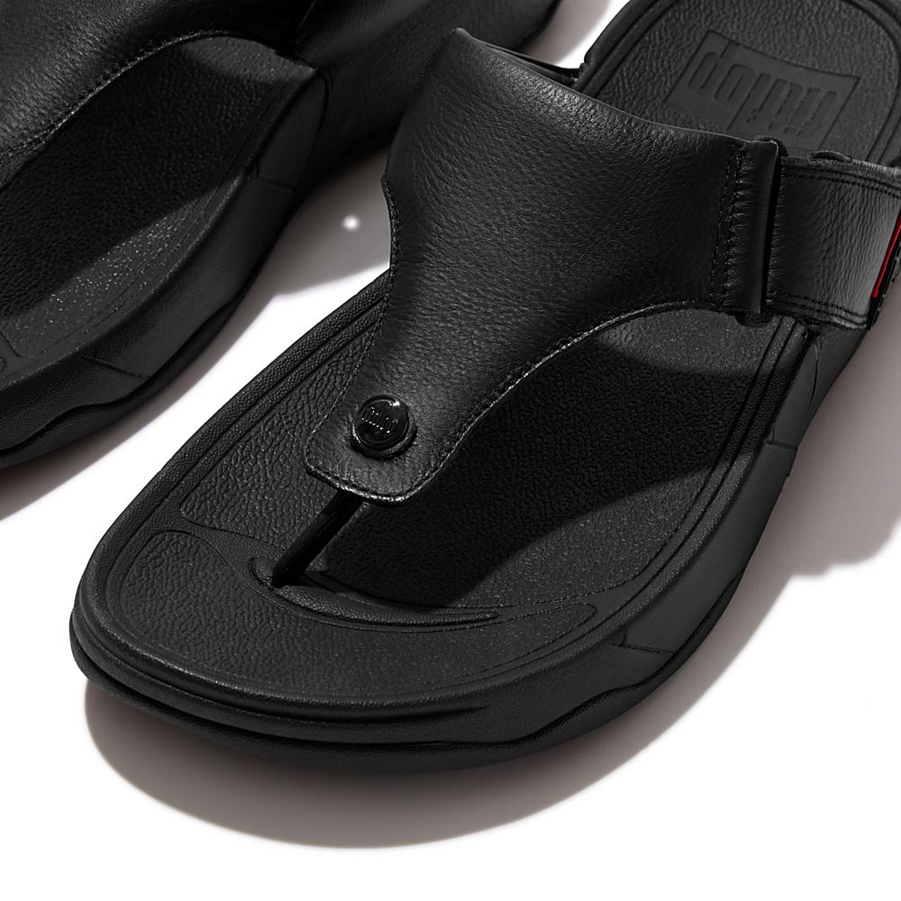 Sandały Fitflop TRAKK II Leather Toe-Post Męskie Czarne | Polska-48176