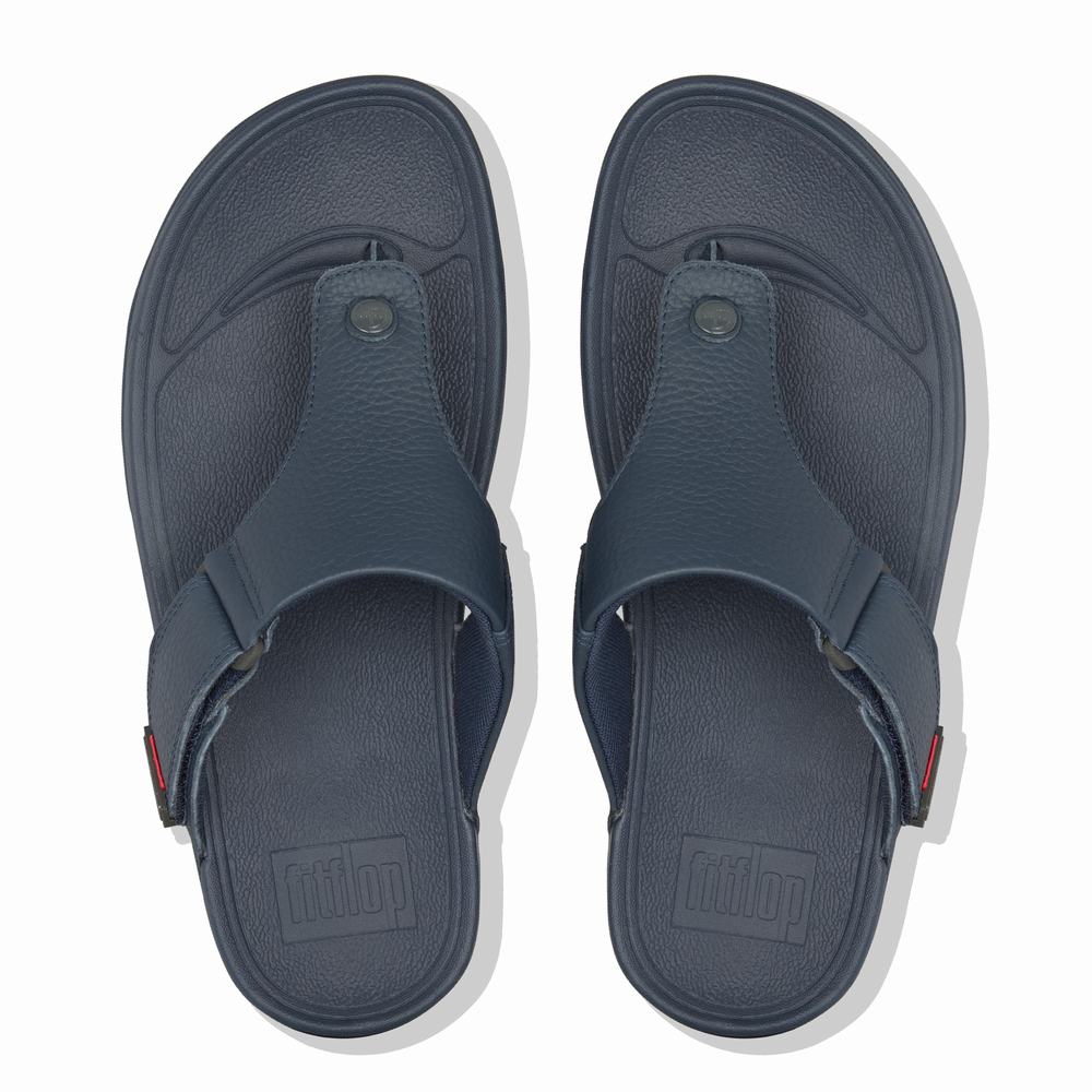 Sandały Fitflop TRAKK II Leather Toe-Post Męskie Granatowe | Polska-93710