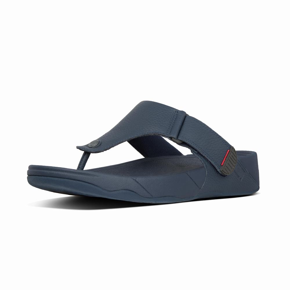 Sandały Fitflop TRAKK II Leather Toe-Post Męskie Granatowe | Polska-93710