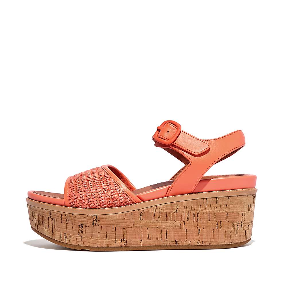 Sandały na Koturnie Fitflop ELOISE Cork-Wrap Woven Back-Strap Damskie Pomarańczowe Koralowe | Polska-03742