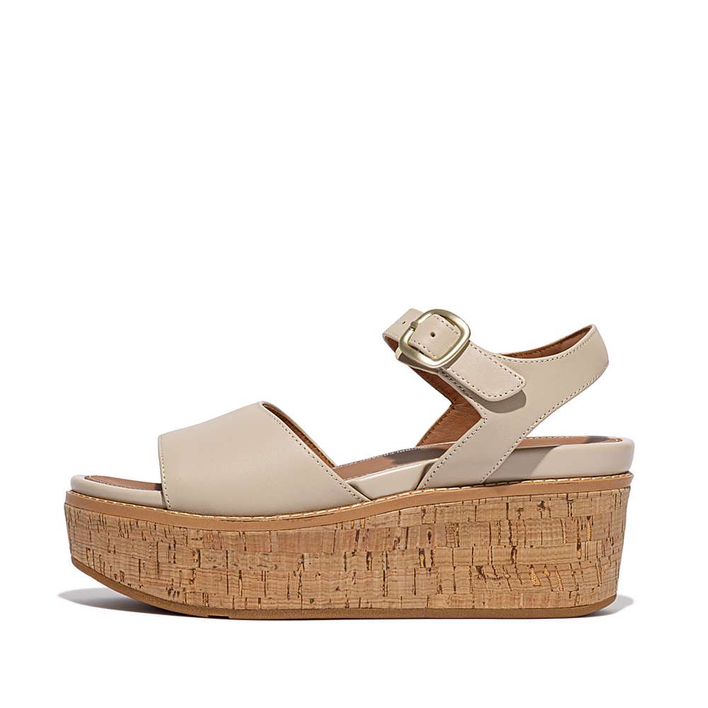 Sandały na Koturnie Fitflop ELOISE Cork-Wrap Leather Damskie Szare Beżowe | Polska-24563