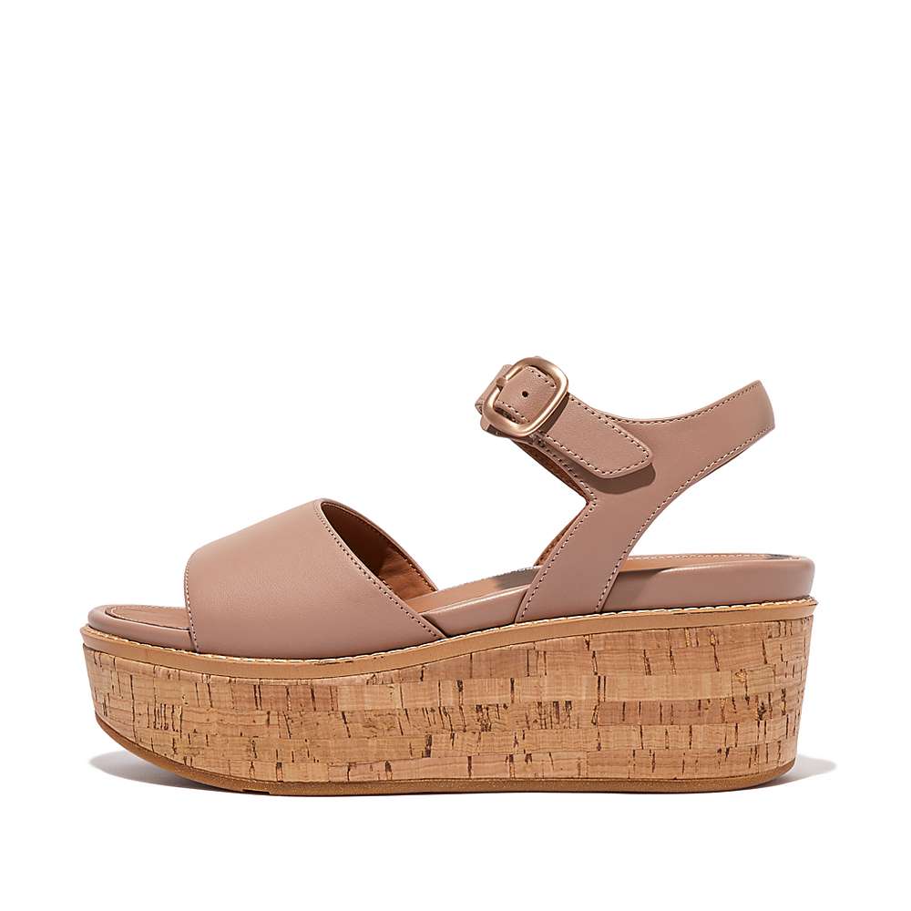 Sandały na Koturnie Fitflop ELOISE Cork-Wrap Leather Damskie Beżowe | Polska-53807