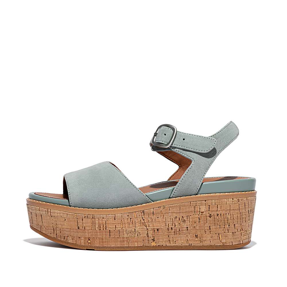 Sandały na Koturnie Fitflop ELOISE Cork-Wrap Suede Damskie Niebieskie | Polska-54012