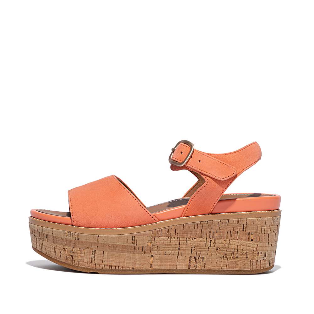 Sandały na Koturnie Fitflop ELOISE Cork-Wrap Suede Damskie Pomarańczowe Koralowe | Polska-57862