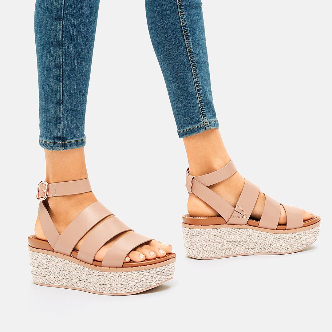 Sandały na Koturnie Fitflop ELOISE Espadrille Leather Damskie Beżowe | Polska-71584