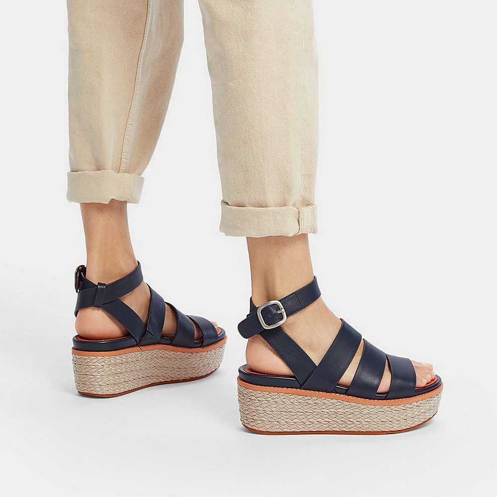 Sandały na Koturnie Fitflop ELOISE Espadrille Leather Damskie Granatowe | Polska-97450