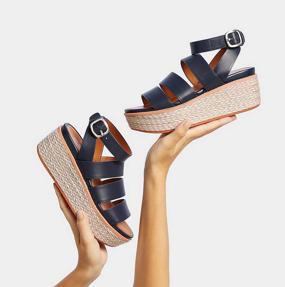 Sandały na Koturnie Fitflop ELOISE Espadrille Leather Damskie Granatowe | Polska-97450