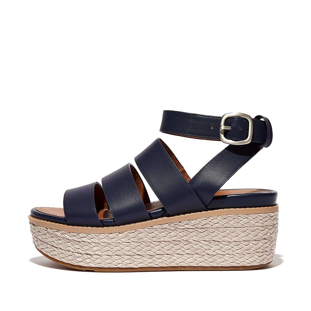 Sandały na Koturnie Fitflop ELOISE Espadrille Leather Damskie Granatowe | Polska-97450