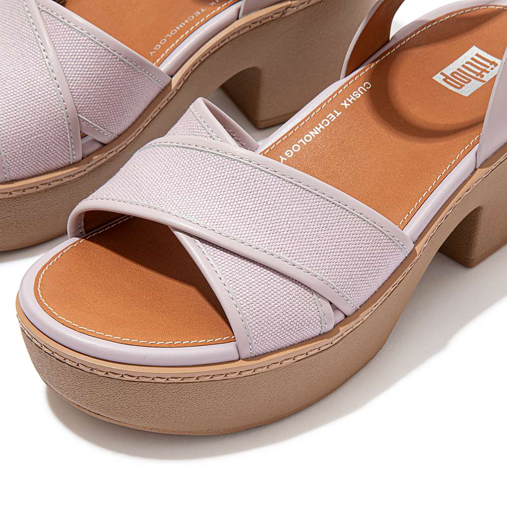 Sandały na Platformie Fitflop PILAR Canvas Ankle-Strap Damskie Różowe | Polska-09812