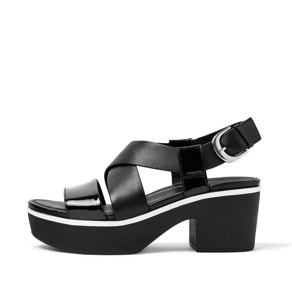 Sandały na Platformie Fitflop PILAR Lakierowana Mix Back-Strap Damskie Czarne | Polska-42035