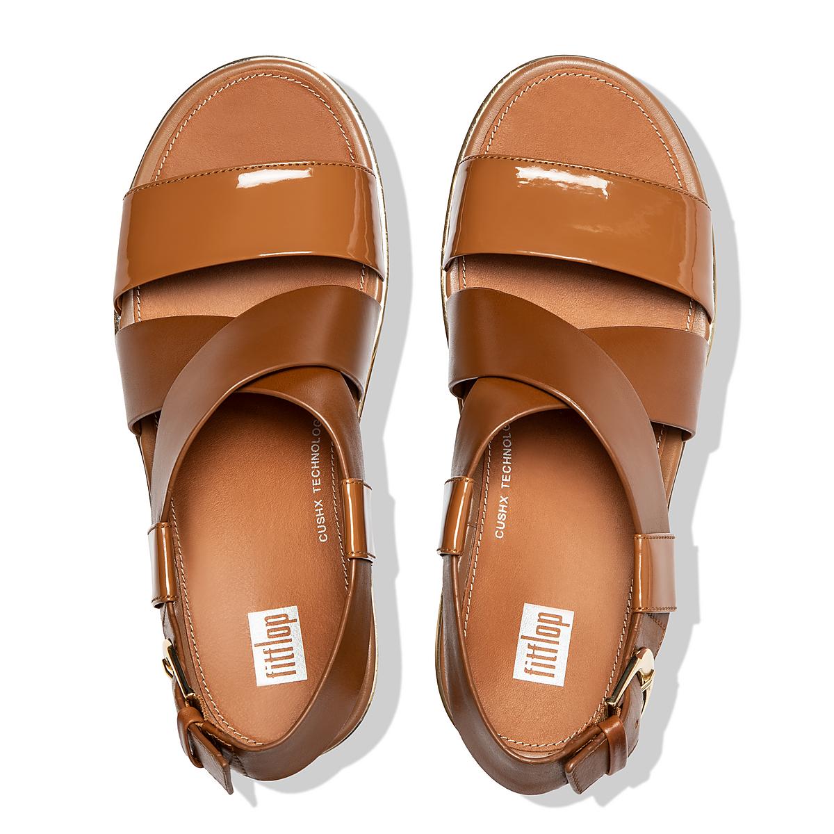 Sandały na Platformie Fitflop PILAR Lakierowana Mix Back-Strap Damskie Głęboka Brązowe | Polska-70269