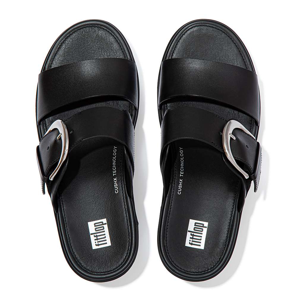 Sandały na Platformie Fitflop PILAR Leather Slide Damskie Czarne | Polska-02863