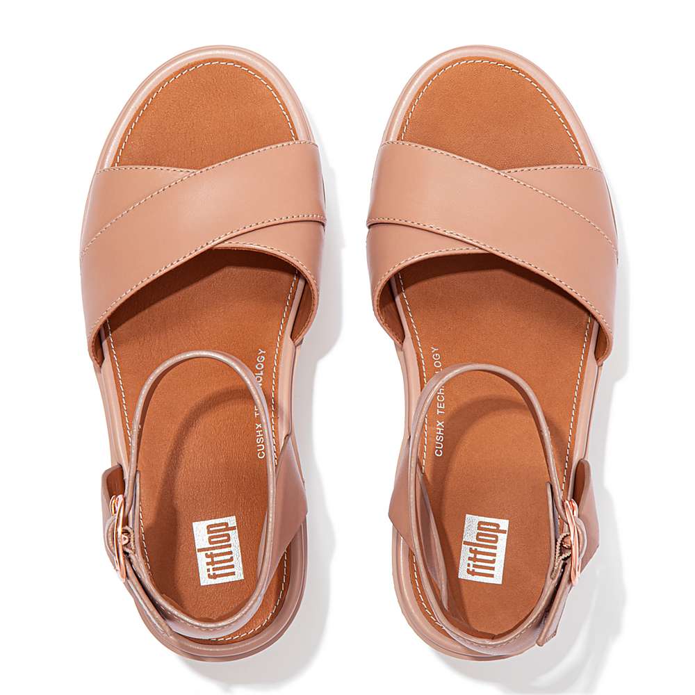 Sandały na Platformie Fitflop PILAR Leather Ankle-Strap Damskie Beżowe | Polska-61382