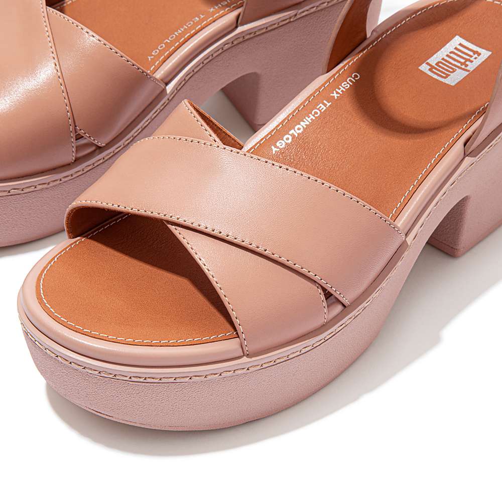 Sandały na Platformie Fitflop PILAR Leather Ankle-Strap Damskie Beżowe | Polska-61382