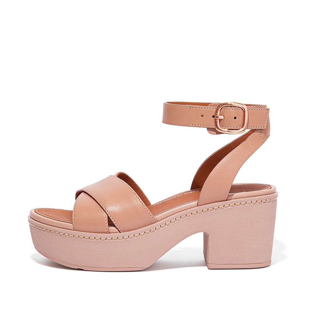 Sandały na Platformie Fitflop PILAR Leather Ankle-Strap Damskie Beżowe | Polska-61382