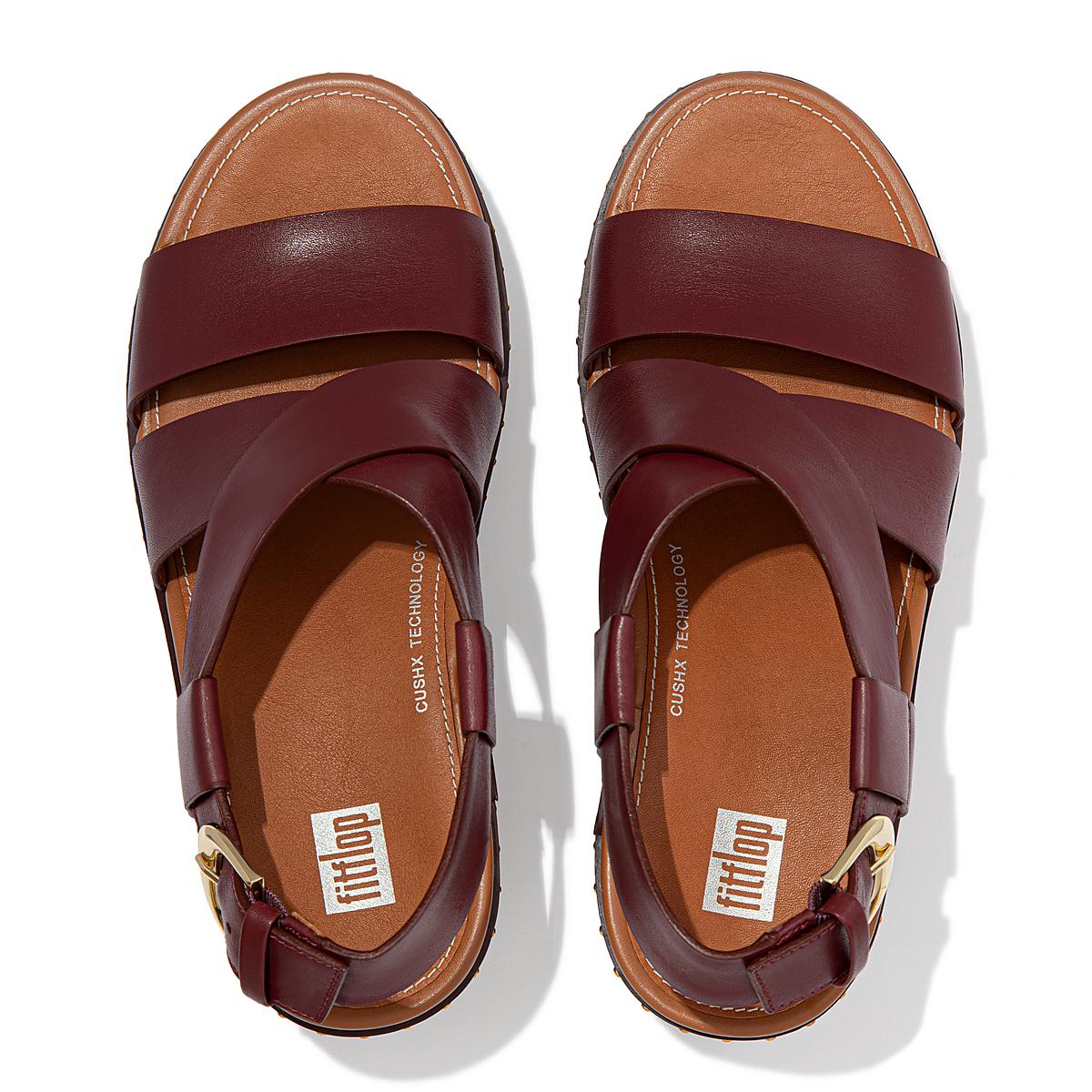 Sandały na Platformie Fitflop PILAR Leather Back-Strap Damskie Burgundyred | Polska-64750