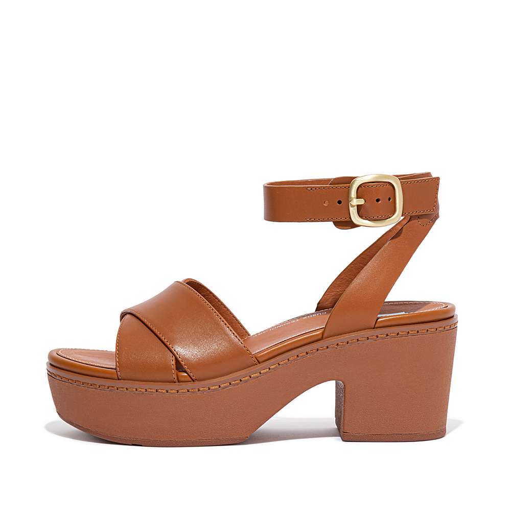 Sandały na Platformie Fitflop PILAR Leather Ankle-Strap Damskie Głęboka Brązowe | Polska-82651