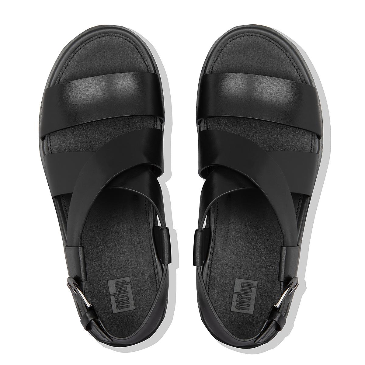 Sandały na Platformie Fitflop PILAR Leather Back-Strap Damskie Czarne | Polska-87359