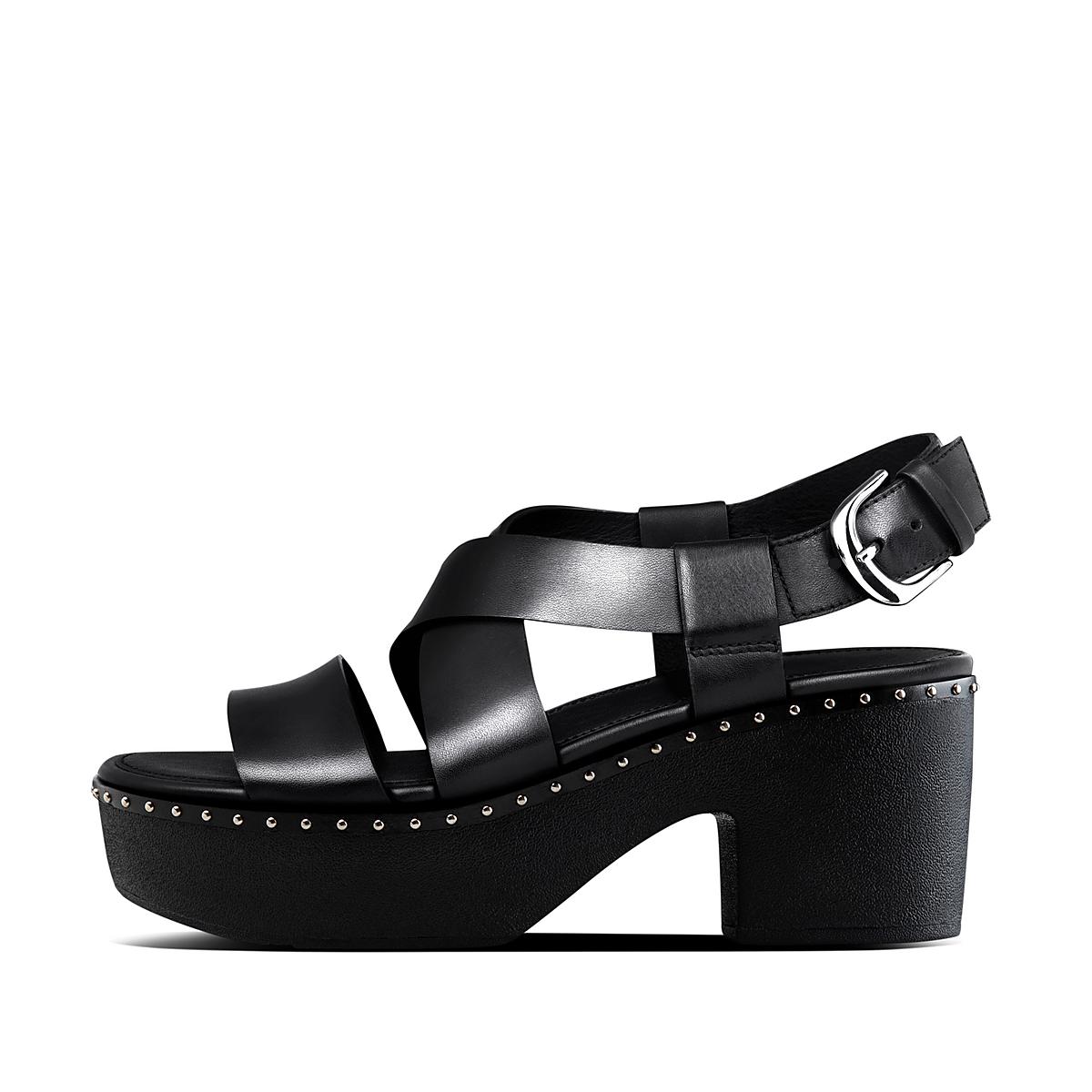 Sandały na Platformie Fitflop PILAR Leather Back-Strap Damskie Czarne | Polska-87359