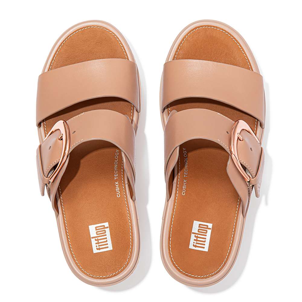 Sandały na Platformie Fitflop PILAR Leather Slide Damskie Beżowe | Polska-91076