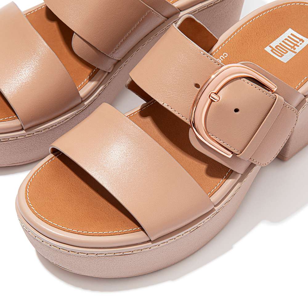 Sandały na Platformie Fitflop PILAR Leather Slide Damskie Beżowe | Polska-91076