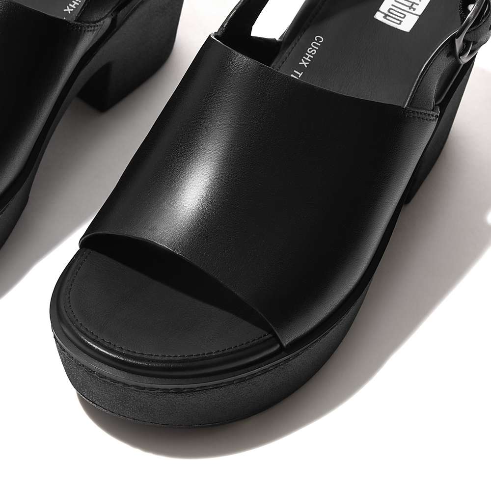 Sandały na Platformie Fitflop PILAR Leather Damskie Czarne | Polska-93405