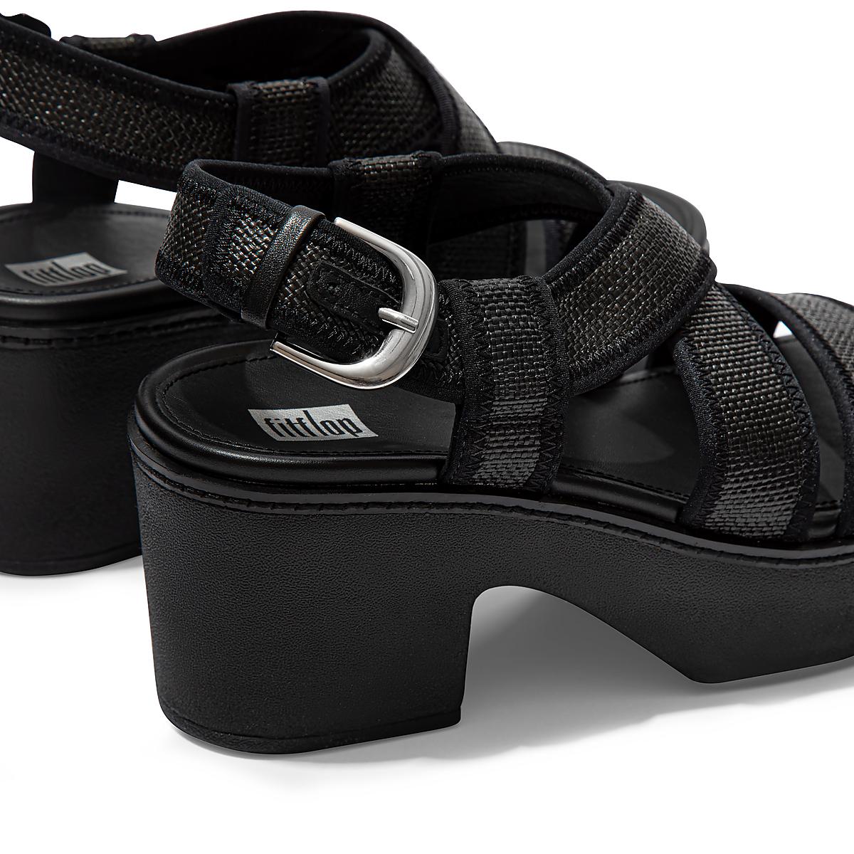 Sandały na Platformie Fitflop PILAR Woven Back-Strap Damskie Czarne | Polska-50367