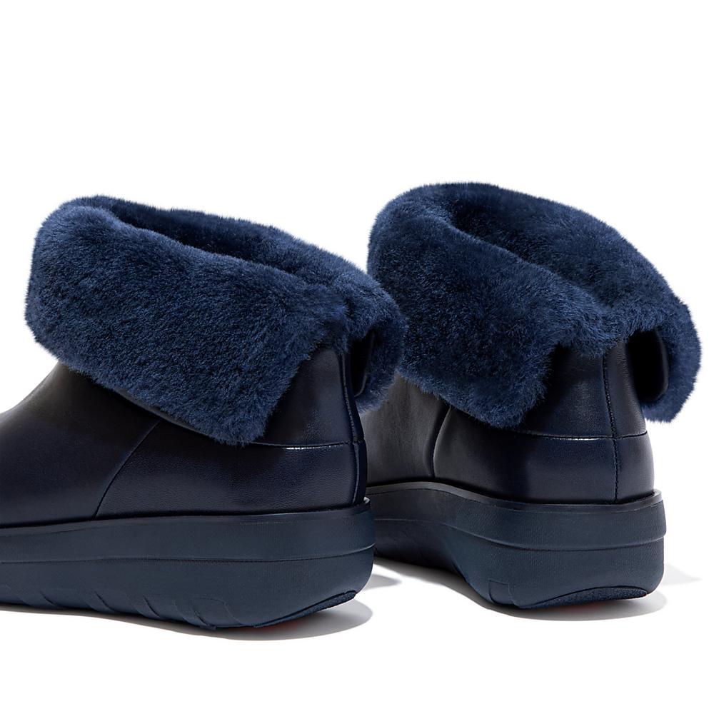 Trzewiki Fitflop MUKLUK SHORTY Waterproof Shearling-Lined Damskie Granatowe | Polska-27405