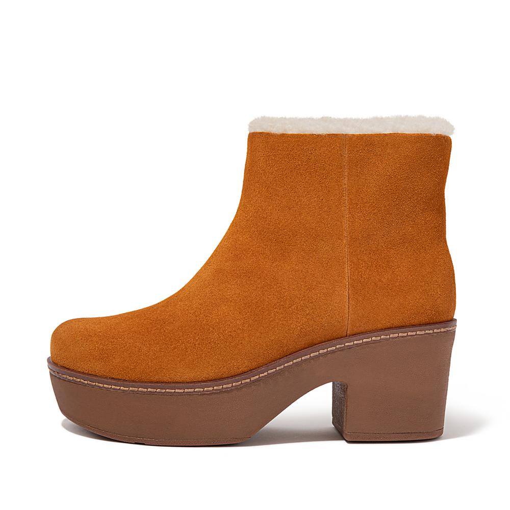 Trzewiki Fitflop PILAR Shearling-Lined Suede Damskie Głęboka Brązowe | Polska-81973